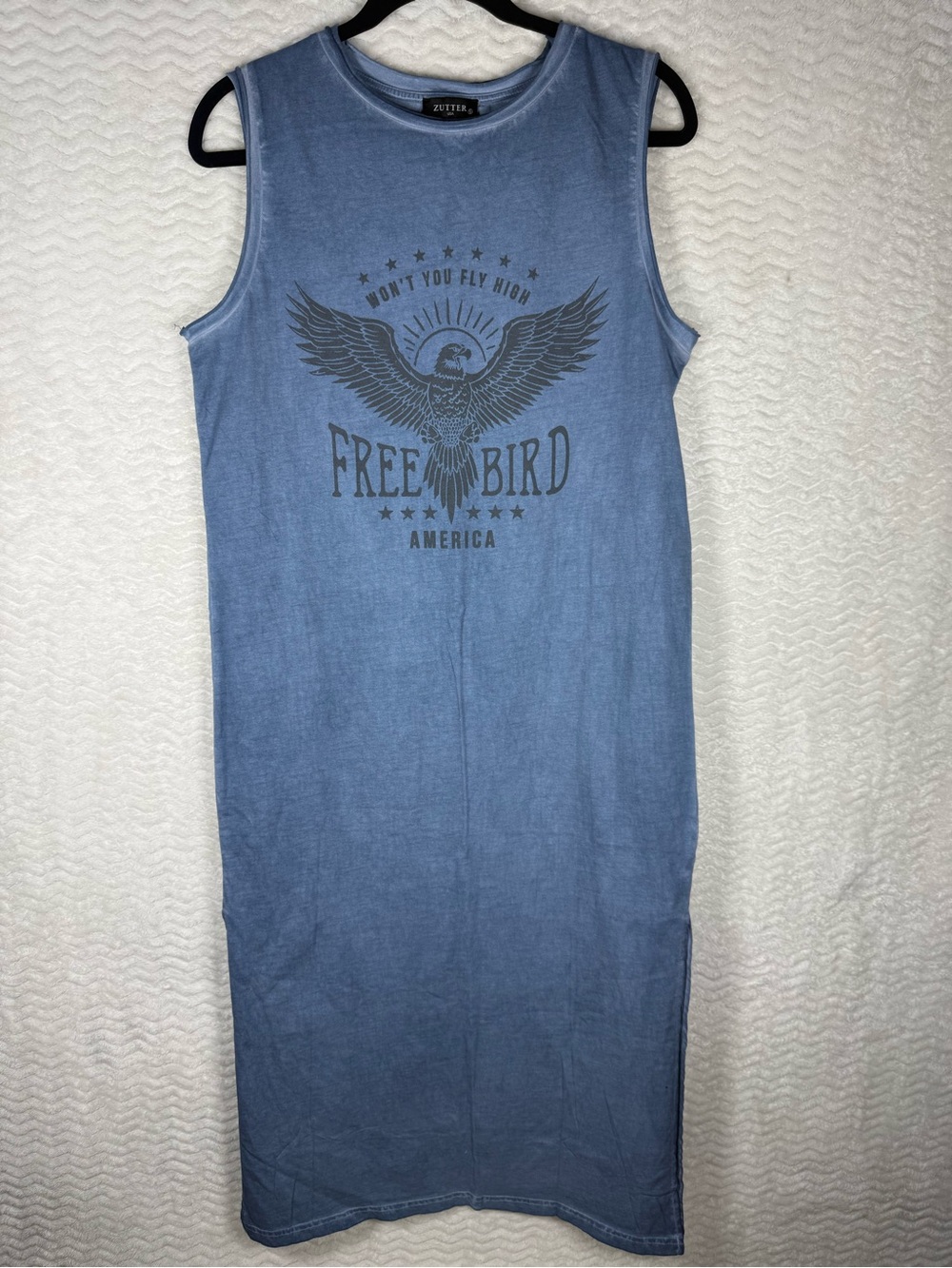Zutter Blue Sleeveless Graphic Midi Dress - "Free Bird" - Picture 1 of 10